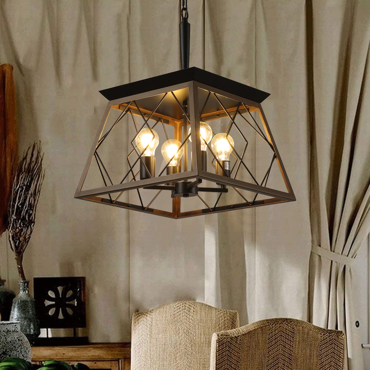 Farmhouse Chandelier 4-Light Vintage Antique Chandeliers Light Fixture For Kitchen Dining Room Living Room(No bulbs)