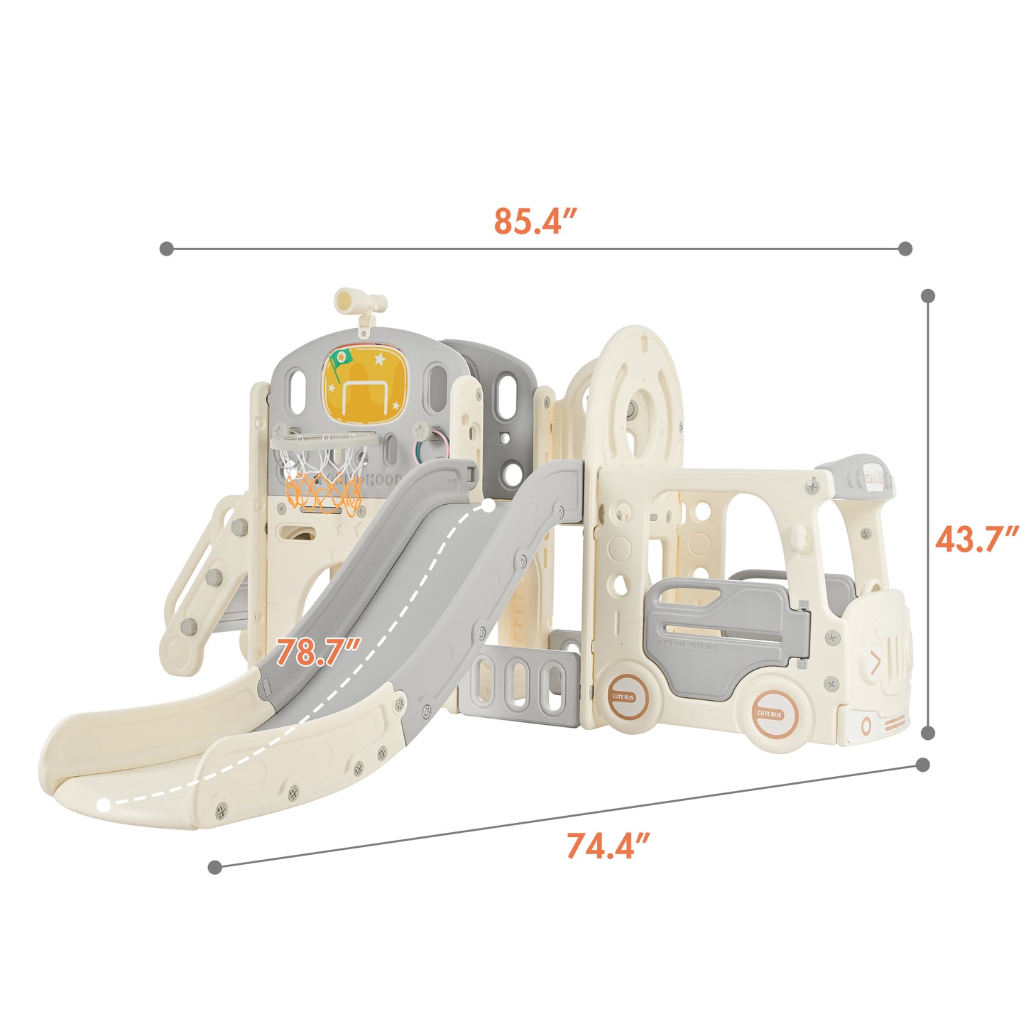 Kids Slide Playset Structure 9 in 1 Freestanding Castle Climbing Crawling Playhouse with Slide, Arch Tunnel Ring Toss Grey+White