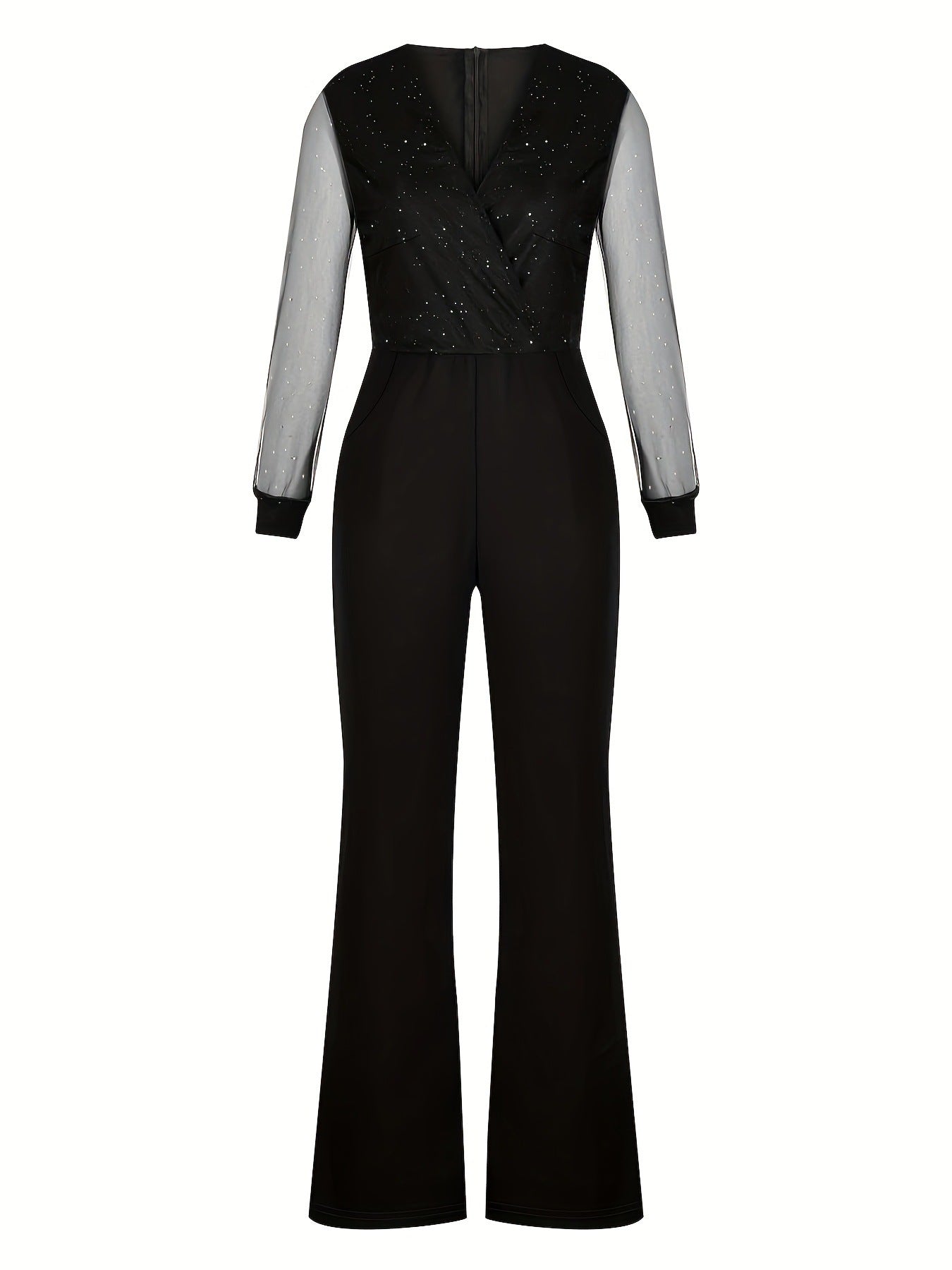 European and American women's mesh powder patchwork jumpsuit