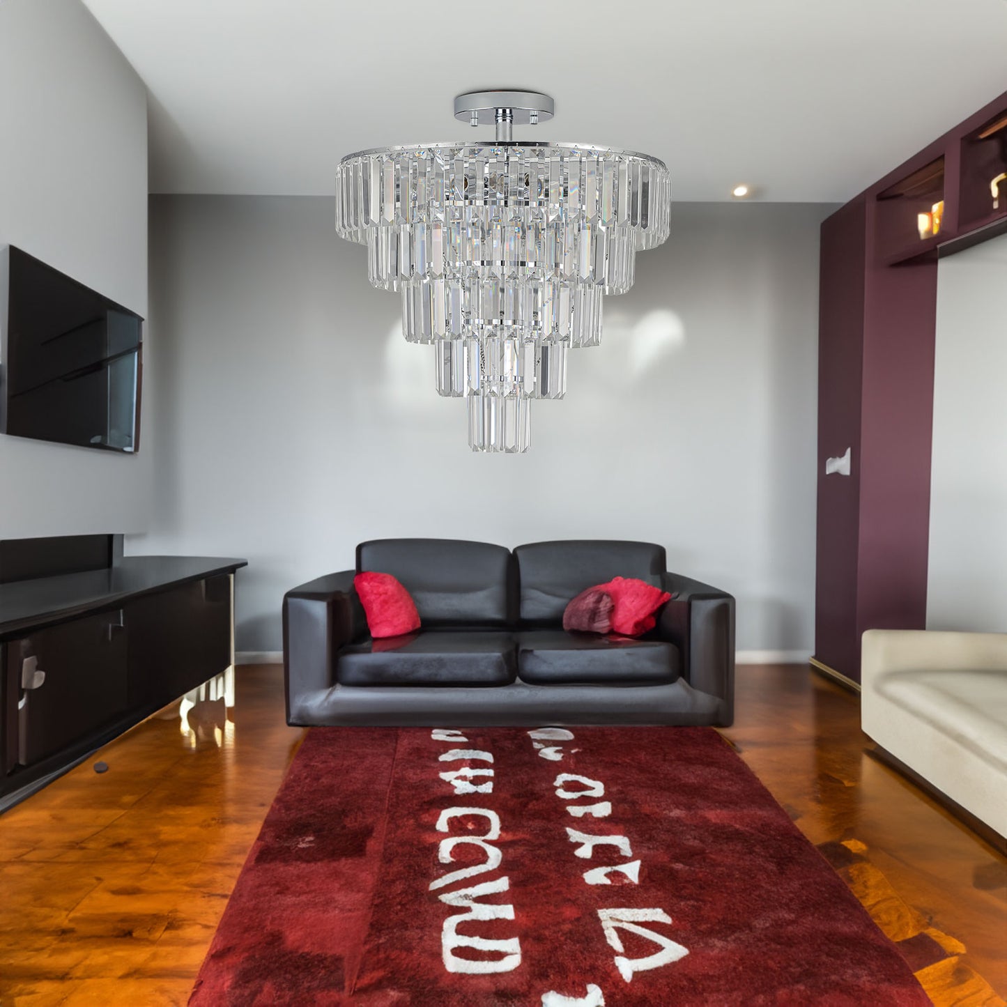 Large crystal chandelier in white chrome color, modern style chandelier, dining room, living room, bedroom