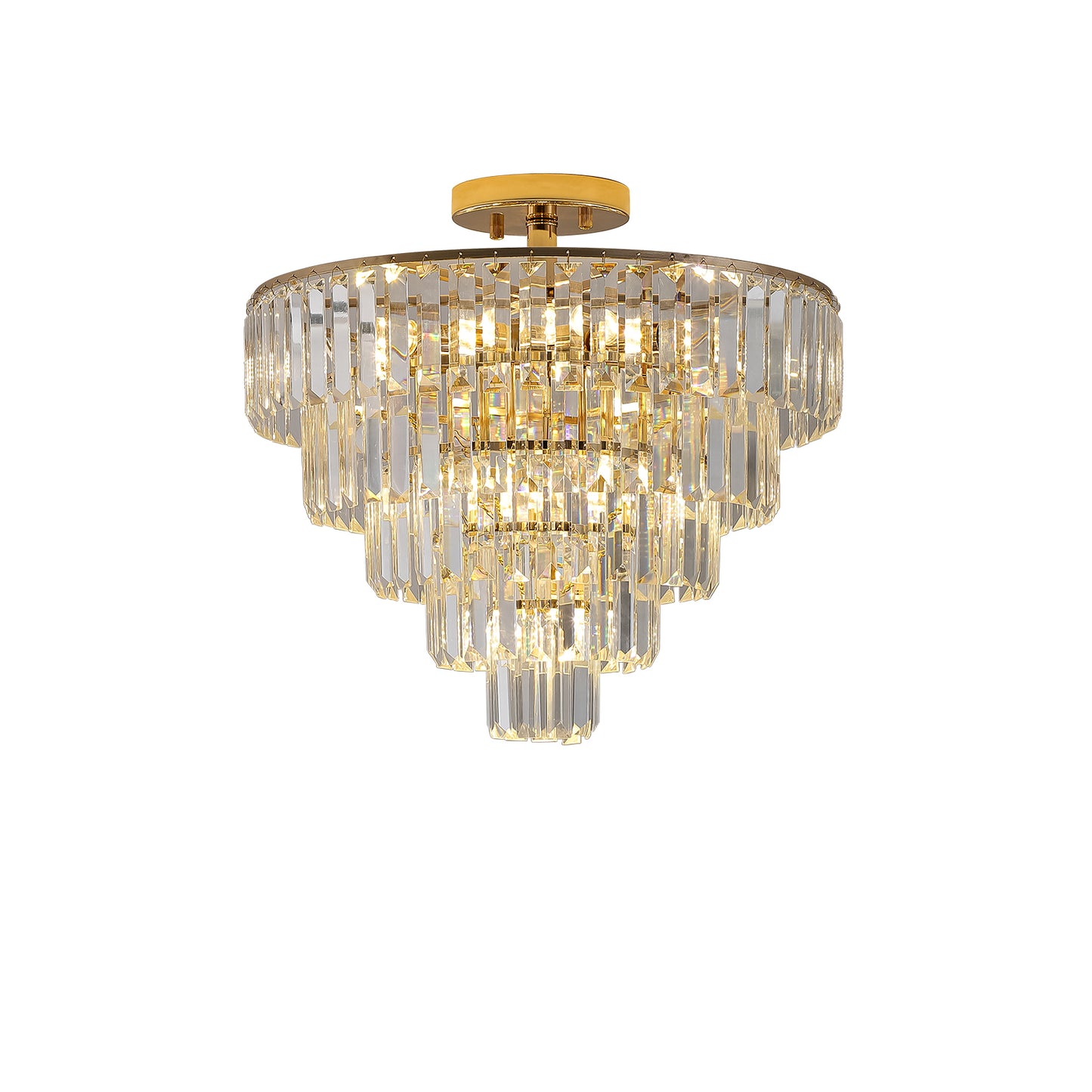 Gold Crystal Chandeliers,5-Tier Round Semi Flush Mount Chandelier Light Fixture,Large Contemporary Luxury Ceiling Lighting